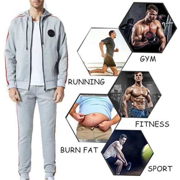 NEW Men's Hooded Athletic Tracksuit Casual Full Zip Jogging Sweat Suits - Picture 4 of 6